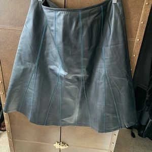 JL Studio, flared leather, contrast stitched skirt